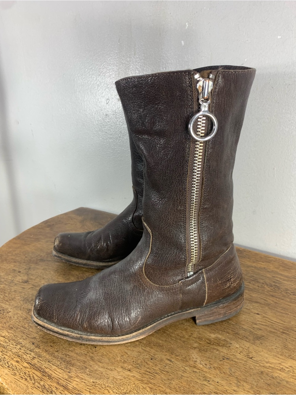 Frye cowboy style distressed leather boots